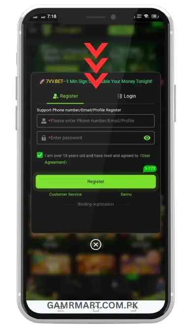 Register and Login on 7VV Bet