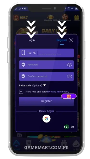 How to Register and Login on ISB7 Game APK?